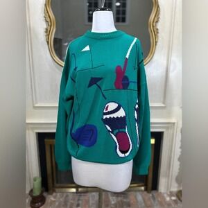 Vintage Falke Golf Sweater XL Green Graphic Knit 80s 90s Sportswear Pullover